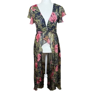 Lulus Urban Garden Green Floral Print Maxi Top Size Small Bohemian Semi Sheer - Picture 1 of 11