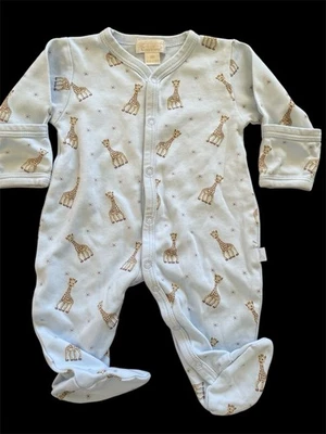 Kissy Kissy Sophie La Giraffe Blue Peruvian Pima Cotton Snap Footie-Newborn - Image 1 of 4