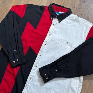 Camicia vintage Wrangler uomo XL nera righe fulmine western con bottoni cowboy - Foto 1 di 11