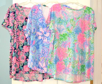 Lilly Pulitzer лот из 3 Etta декольте футболки и Casden цветочный верх, б/у в отличном состоянии sz XXL - Изображение 1 из 4