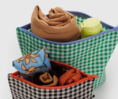 BAGGU 2 Piezas Gingham GO POUCH Set Grande Verde + Mediano Negro Nuevo sin Etiquetas Foto 1 de 4