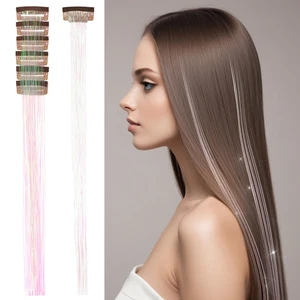 6 Stück Glitzer Haarsträhnen Lametta 20.5 Zoll Clip in Hair Tinsel Hair Extensio - Bild 1 von 6