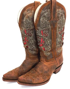 Dusty Rocker 1098 Leather Boots - Red Rose Design & Changeable Inlays - Size 10 - Picture 1 of 20