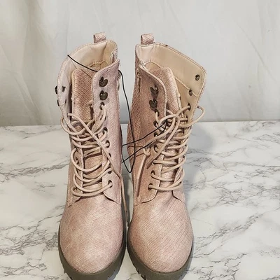Olivia & Kate Tinsley Mujer Rosa Alto Botas de Combate Talla 9 Cuero Vegano Imitación Foto 1 de 4