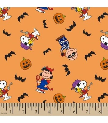 BTHY Halloween Peanuts Snoopy Woodstock Charlie Brown Cotton Fabric By half Yard - Image 1 of 2