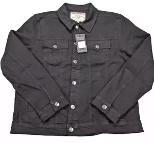 True Religion Black Trucker Denim Jean Jacket Mens XL $159 - Picture 1 of 7