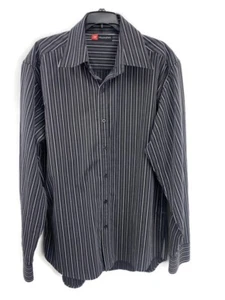Level Ten Dress Shirt Button Down Up Mens XL Black White Pin Striped - Picture 1 of 8