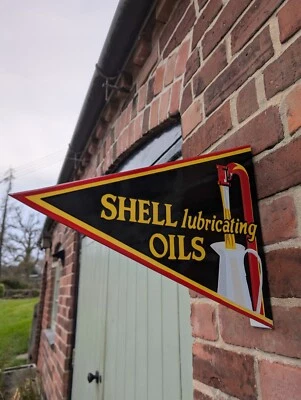 Shell Double Sided Enamel Sign motor oil garage sign Shell Lubricating Oil Sign - Image 1 of 4