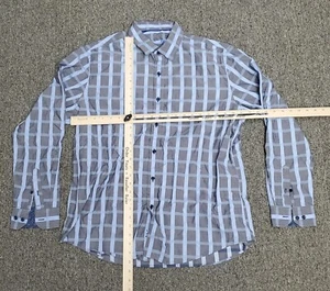 Tasso Elba Camicia Uomo Grigio Blu Grande 16-16,5 Bottoni Manica Lunga 100% Cotone - Foto 1 di 4