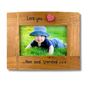 Love You Nan & Grandad Photo Frame Grandpa Grandma Personalised Solid Oak Wood - Picture 1 of 9