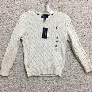 NEW Polo Ralph Lauren Sweater Small Youth Cream Cable Knit Pullover Pony Boys S - Picture 1 of 11