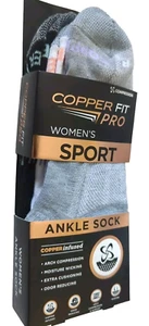 Old Stock-Women's Comp. Ankle Socks (3 Pairs) Sz 4-10 Multi-color - Copper Fit - Picture 1 of 11
