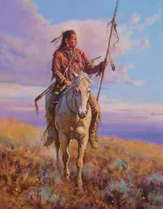 Sunrise Sentinel Martin Grelle Western Nativo Americano Edición Limitada Canva Giclee - Imagen 1 de 1