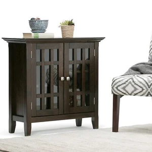 SIMPLIHOME Bedford SOLID WOOD 32 inch Wide Rustic Low Storage Media Cabinet i... - Picture 1 of 9