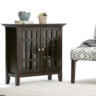 SIMPLIHOME Bedford SOLID WOOD 32 inch Wide Rustic Low Storage Media Cabinet i... - Image 1 of 4