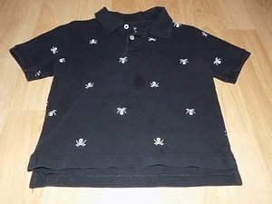 Boys Size XS 4-5 Cherokee Black White Pirate Skull Swords Polo Shirt Top GUC S/S - Picture 1 of 6