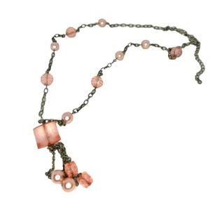Collana Vintage Rosa Finta Perla Trasparente Rosa Strass Goccia Y 16 Pollici - Foto 1 di 16