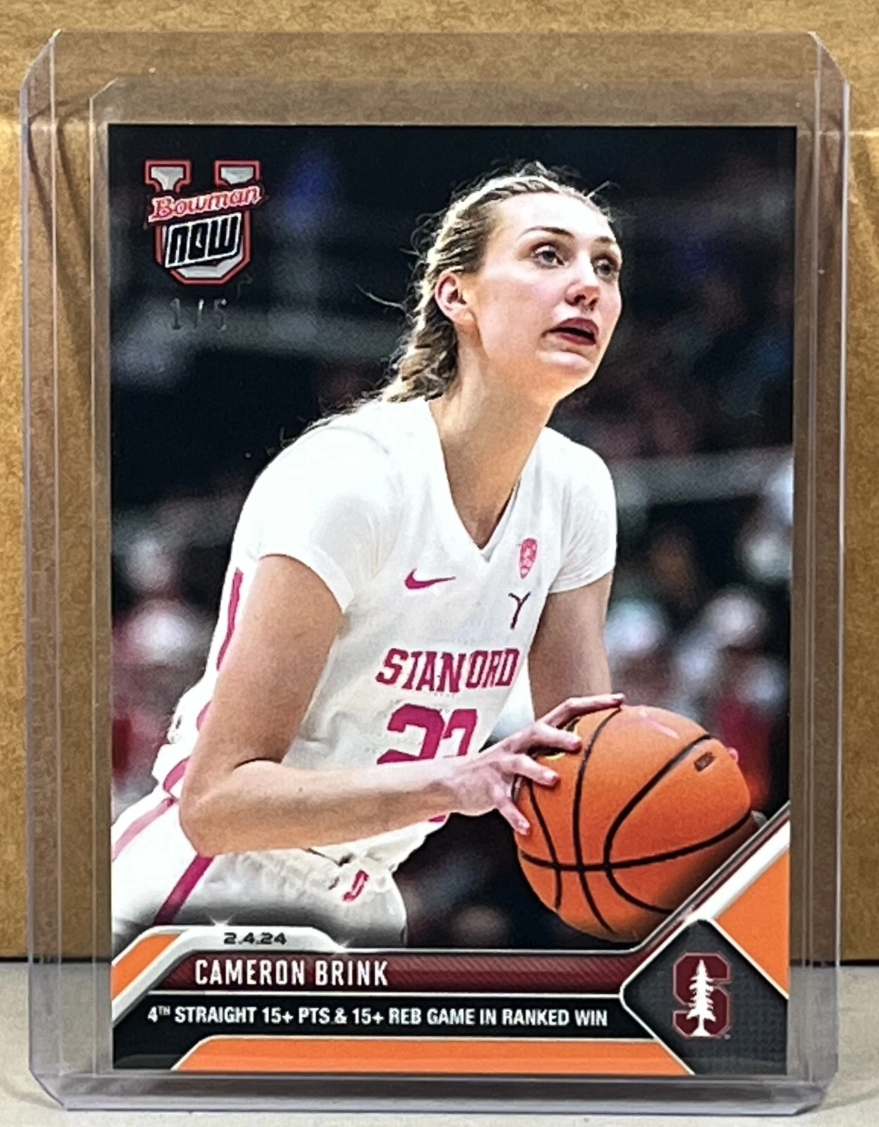 2023 24 BOWMAN U NOW #44 CAMERON BRINK STANFORD 15+ pts reb Orange Parallel 1/5
