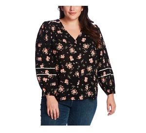 1.State Women Plus 3X Black Floral Long Sleeve Button Up Blouse Top NWT BN13 - Picture 1 of 3