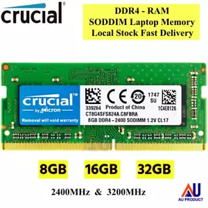 DDR4 Crucial Laptop Memory RAM 8GB 16GB 32GB SODIMM RAM 3200MHz 2400MHz 1.2V - Picture 1 of 1