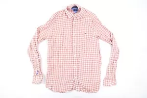 CAMISA TOMMY HILFIGER A CUADROS ROSA GRANDE 100% LINO SLIM FIT BOTÓN DELANTERO USADA - Imagen 1 de 7