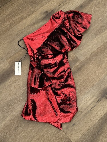 Alexandre Vauthier 2.5K Red Sequin Glam One shoulder Ruffled Mini Dress NWT 34