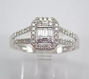 14K Weißgold Smaragd Schliff Cluster Diamant Halo Verlobungsring Größe 7,25 - Bild 1 von 7