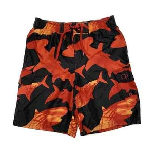 Boys Black Red Shark Print Swim Trunks Mesh Lined Board Shorts Size S (6/7) - Picture 1 of 3