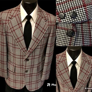 Vtg 70's Palm Beach KNIT Textured Sport Coat OVERCHECK Plaid Jacket MoD Blazer - Picture 1 of 8