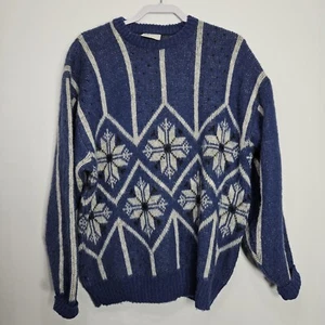 Icewool Mens Sweater Large 100% Wool By Alafoss of Iceland Ski Outdoor Snowflake - Picture 1 of 13