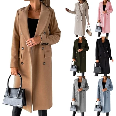 MARKENLOS Damen Mantel Trenchcoat Wintermantel Übergangs zweireihig Jacke Parka Lang DE