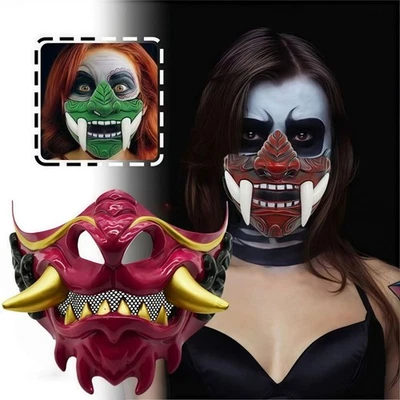 Realistic 3D Japanese Samurai Mask Fierce Teeth Fang Mask  Clothing Accessories - Image 1 of 4