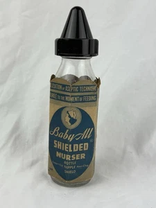 Vintage MCM Baby-All Shielded Glass Baby Bottle Nurser w/ Wrapper Shield Nipple - Picture 1 of 11