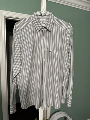 Camisa de vestir para hombre Lacoste XL (talla 45) a rayas verde/gris/negro/blanco Foto 1 de 3
