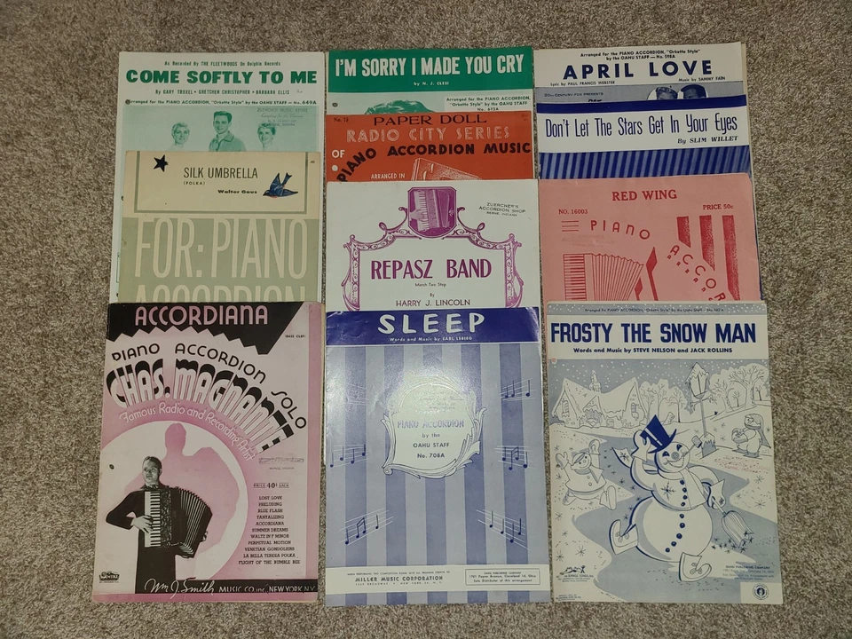 LOT OF 11 Piano Accordion Sheet Music Solo Songs - Image 1 of 1