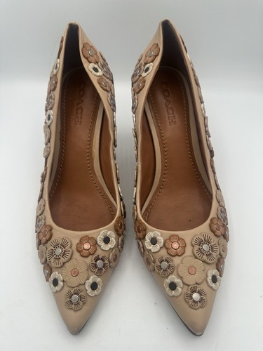 Coach Tea Rose Fiori Pelle Sandali Decolte Scarpe Tacco Alto Taglia 10 Nude