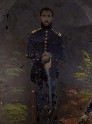 FULL PLATE Tintype Of A Civil War Soldier Tinted (Painted) 6 1/2" x 8 1/2" - Image 1 of 4