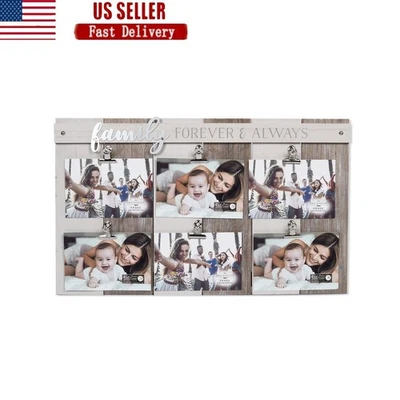 Marco de collage de pared de madera rústica 6 fotos familia para siempre decoración del hogar exhibición nuevo Foto 1 de 4