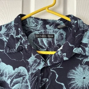 Natural Issue Hawaiian Beach camp shirt XL Floral Leaves Blue - Picture 1 of 7
