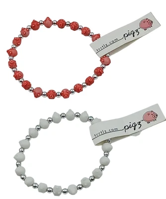 Pulsera elástica TRRTLZ Pigz Pigz 2 piezas naranja oscuro y blanco plata espaciador de cuentas Foto 1 de 3