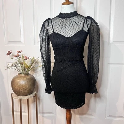 Sexy Vestido Corsé Windsor Para Mujer Negro Lunares Talla XS Bruja Gótica Miércoles Y2K Foto 1 de 4
