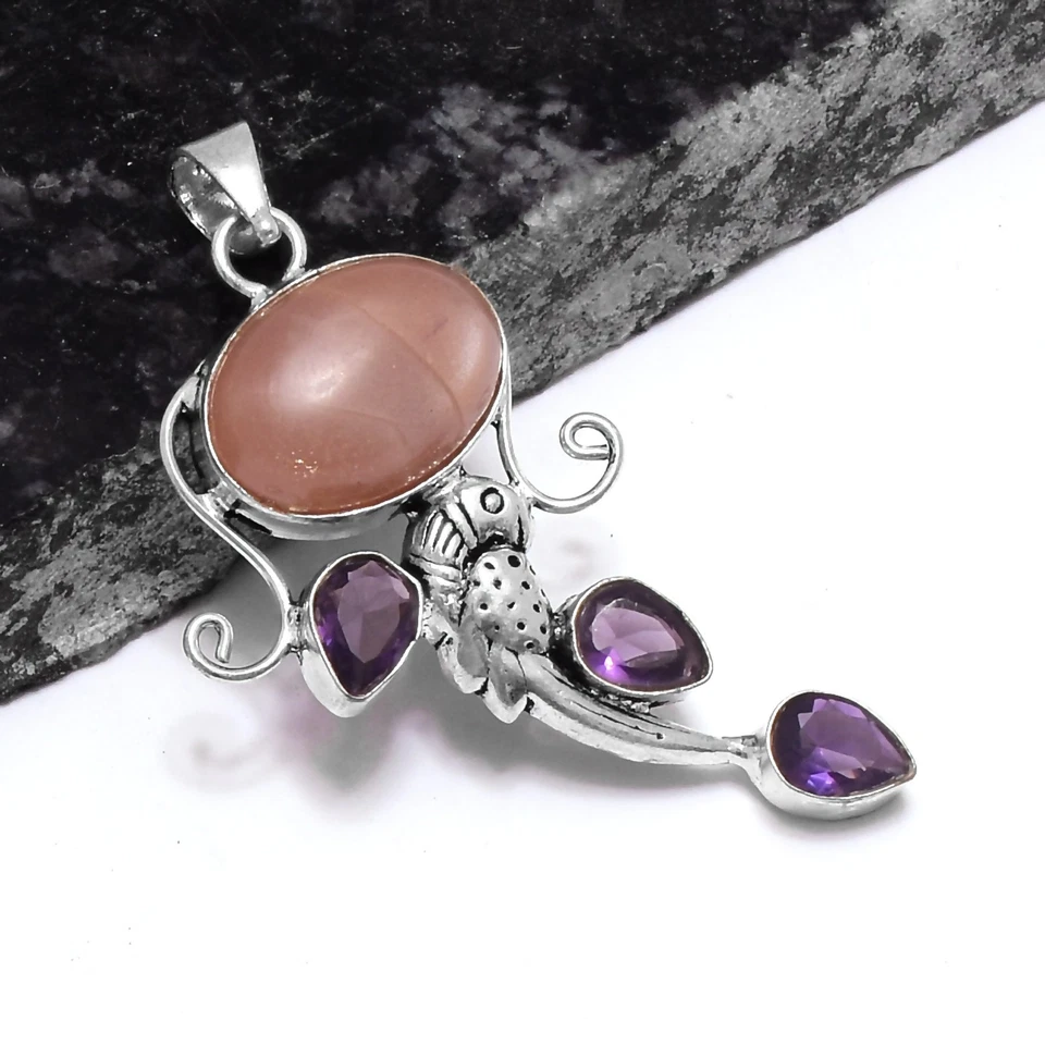 Smoky Quartz Amethyst Ethnic Handmade  Gift Pendant Jewelry 2.24" P-514 - Изображение 1 из 1