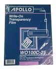 New Apollo Write-On Transparency Film W0100c-25 Sheets Sealed 8.5"X11"