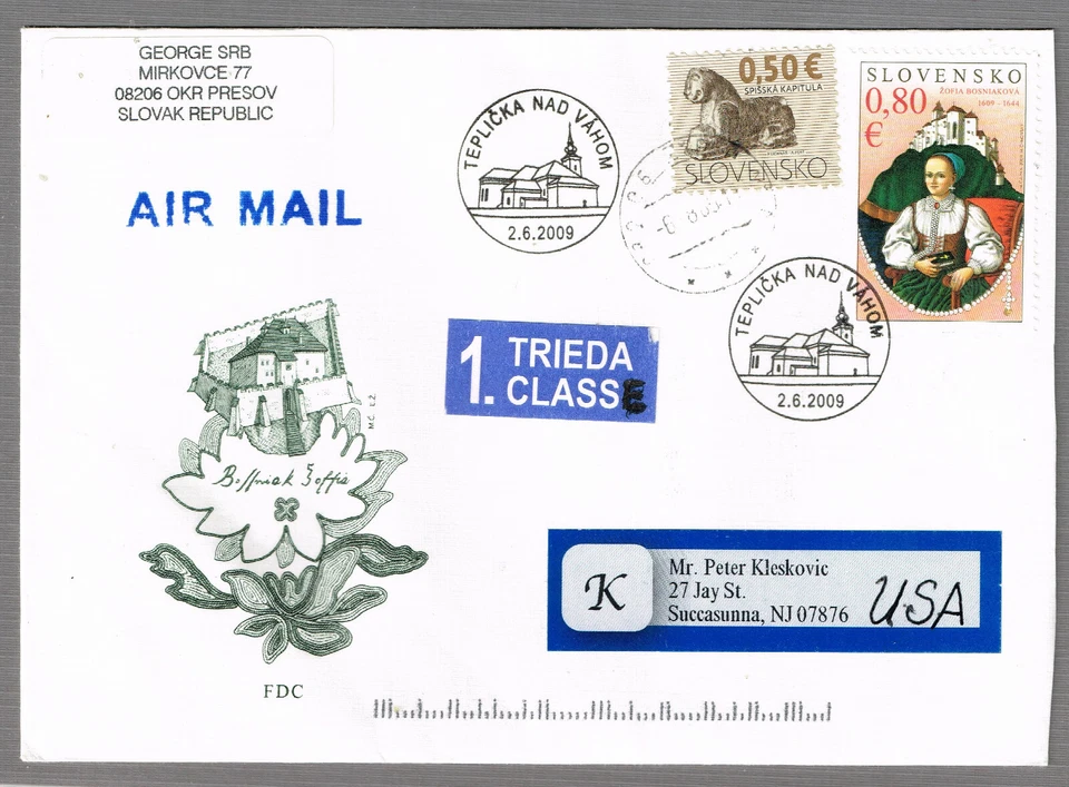 Slovakia Famous saint of poor Zsófia Bosnyák castle FDC 2009  - Image 1 of 1