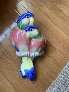 1980s Boho Chic Fitz and Floyd Parrot Bird Wall Planter/ Pocket WOW! 15x9.5” - Picture 1 of 2