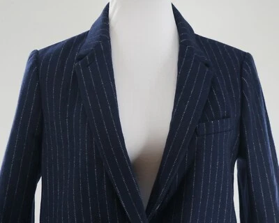 J Crew Size 8 Melton Wool Blend Chalk Stripe Topcoat Coat Navy Blue NWOT - Image 1 of 4