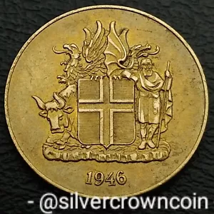 Iceland 1 Krona 1946. KM#12. One Dollar coin. Island. One Year Issue. AB. - Picture 1 of 7