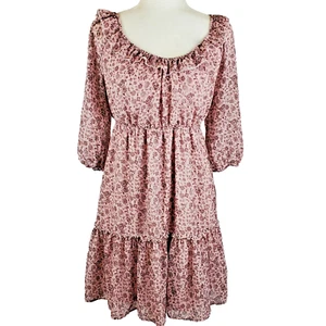 Vestido campesino LA Threads rosa floral manga 3/4 volantes en capas talla M - Imagen 1 de 12