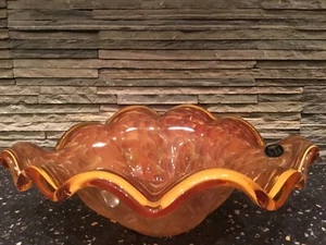 Vintage Murano Italy Art Glass Bowl White Cristal Amber Brown Gold Iridescent - Picture 1 of 8