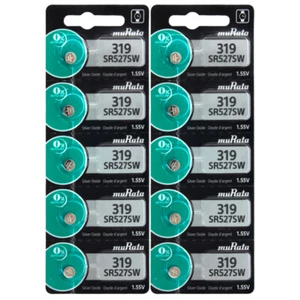 Murata 319 SR527SW SR64 Silver Oxide Watch Batteries 10 pack - Picture 1 of 1